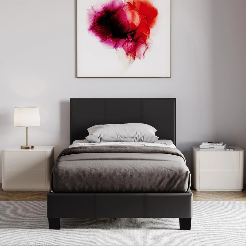 Vida Designs Lisbon Single Faux Leather Bed, Black & Gel Memory Foam Pocket Spring Mattress, Single