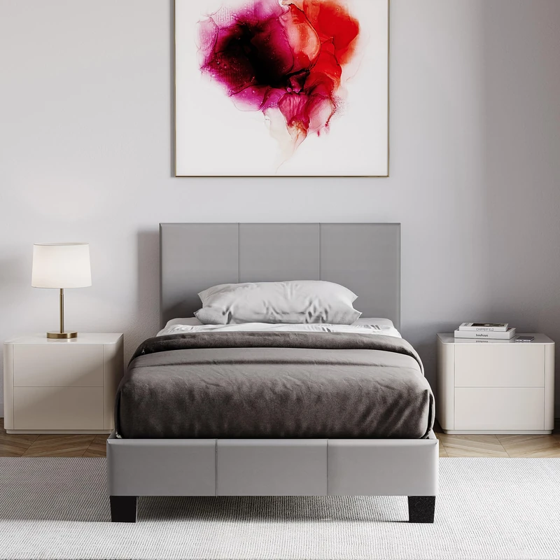 Vida Designs Lisbon Single Faux Leather Bed, Grey & Gel Memory Foam Pocket Spring Mattress, Single