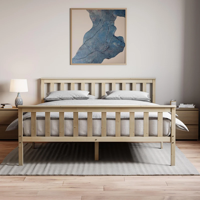 Vida Designs Milan King Size Wooden Bed, High Foot, Pine & Gel Memory Foam Pocket Spring Mattress, King