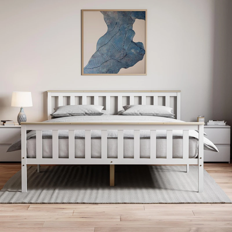 Vida Designs Milan King High Foot End Bed Frame & Memory Foam Mattress | White & Pine | 5ft | Under-Bed Storage Space | Easy Assembly | Rustic Design | Bedroom Furniture