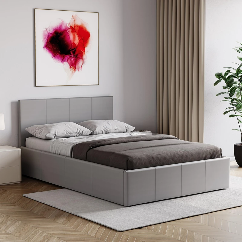 Vida Designs Lisbon Small Double Ottoman Faux Leather Bed, Grey & Gel Memory Foam Pocket Spring Mattress, Small Double