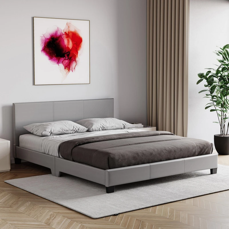 Vida Designs Lisbon King Size Faux Leather Bed, Grey & Gel Memory Foam Pocket Spring Mattress, King