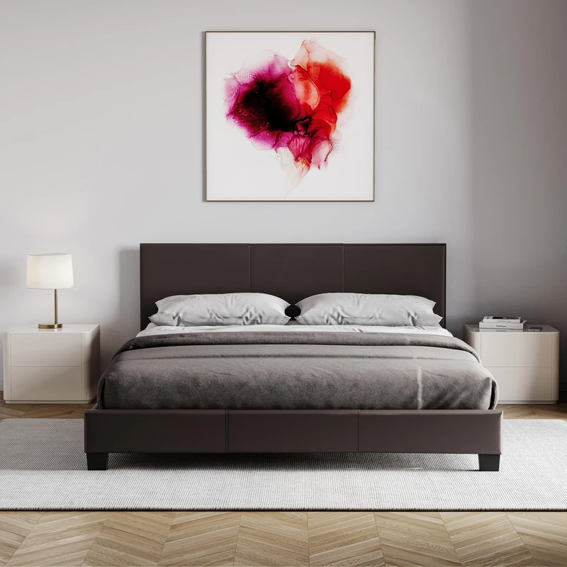 Vida Designs Lisbon Double Faux Leather Bed, Brown & Gel Memory Foam Pocket Spring Mattress, Double