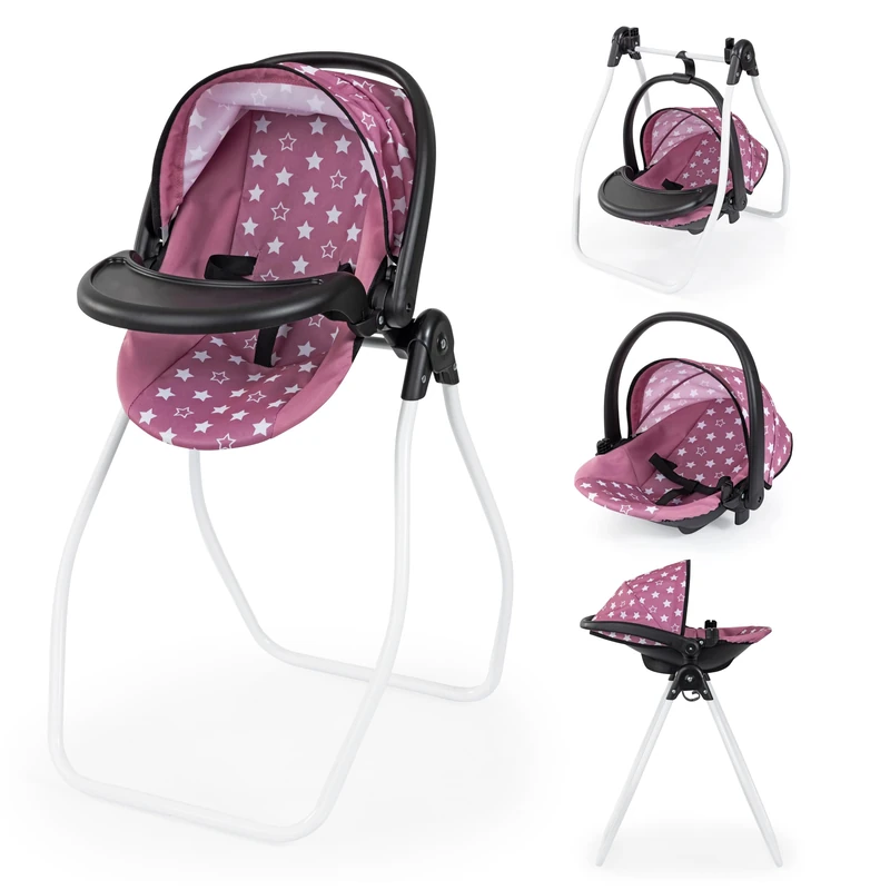 Bayer Design 63876AA Doll accessories 4-in-1 set Doll high chair, carrier, bed, swing – for a variety of role-play, 3+ years