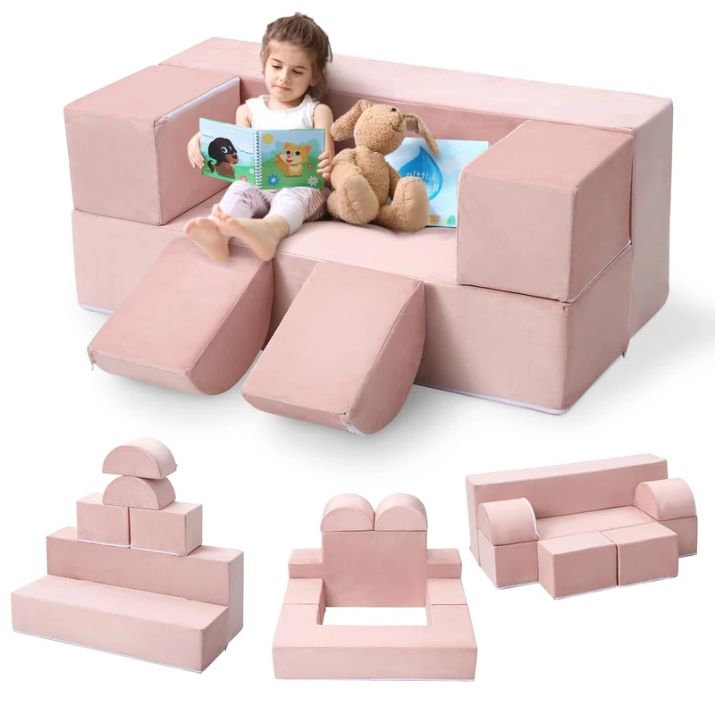 Garvee Children's Sofa, Mini Sofa in Velvet Complete Polyester, 6-Piece Set, Stable and Safe, Easy to Clean, Pink - Image 1