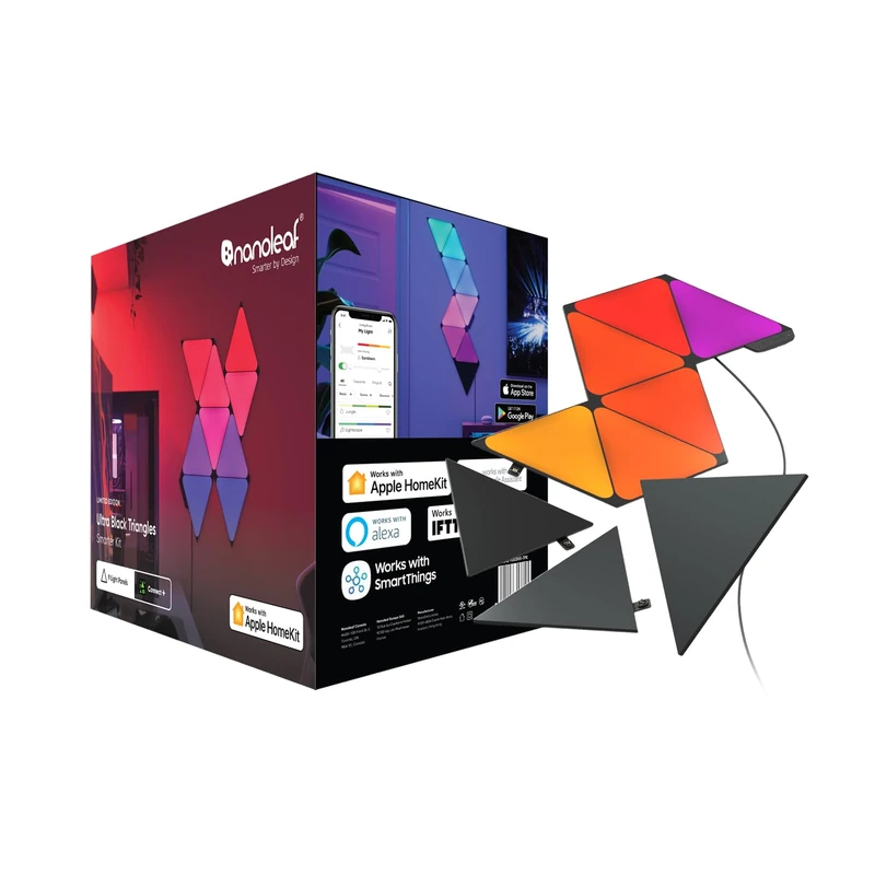 Nanoleaf Shapes Ultra Black Triangle Starter Kit, 9 Smart LED Light Panels RGBW - Modular Wi-Fi Colour Changing Wall Lights, Works with Alexa Google Assistant Apple Homekit, for Room Decor & Gaming