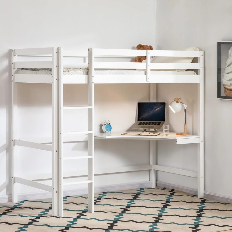 Vida Designs Sydney Bunk Bed With Desk, White & Bunk Bed Foam Mattress, Single