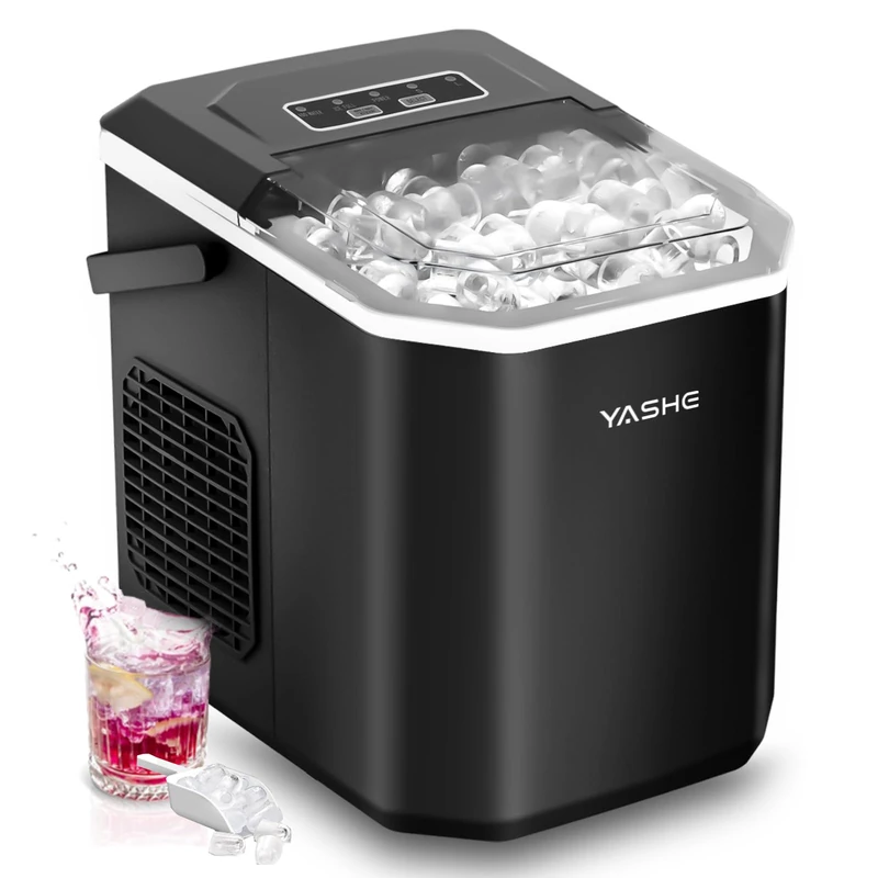 YASHE Ice Maker Countertop, Portable Ice Machine with Self Cleaning, 9 Bullet Ice Cubes in 6 Minutes, 12kg/24H Mini Ice Maker, 100W Compact Ice Machine for Home, Kitchen, Office & Caravan