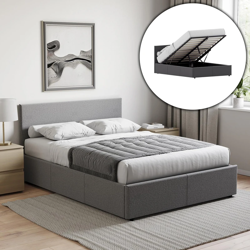 Vida Designs Veronica King Size Ottoman Bed, Dark Grey Linen & Gel Memory Foam Pocket Spring Mattress, King