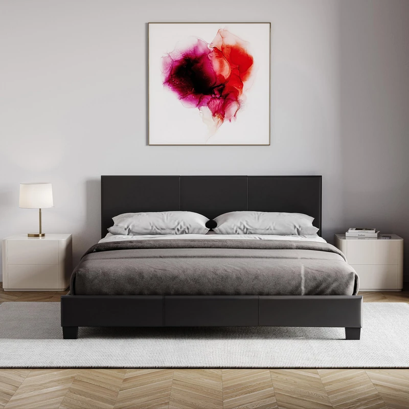 Vida Designs Lisbon Double Faux Leather Bed, Black & Gel Memory Foam Pocket Spring Mattress, Double