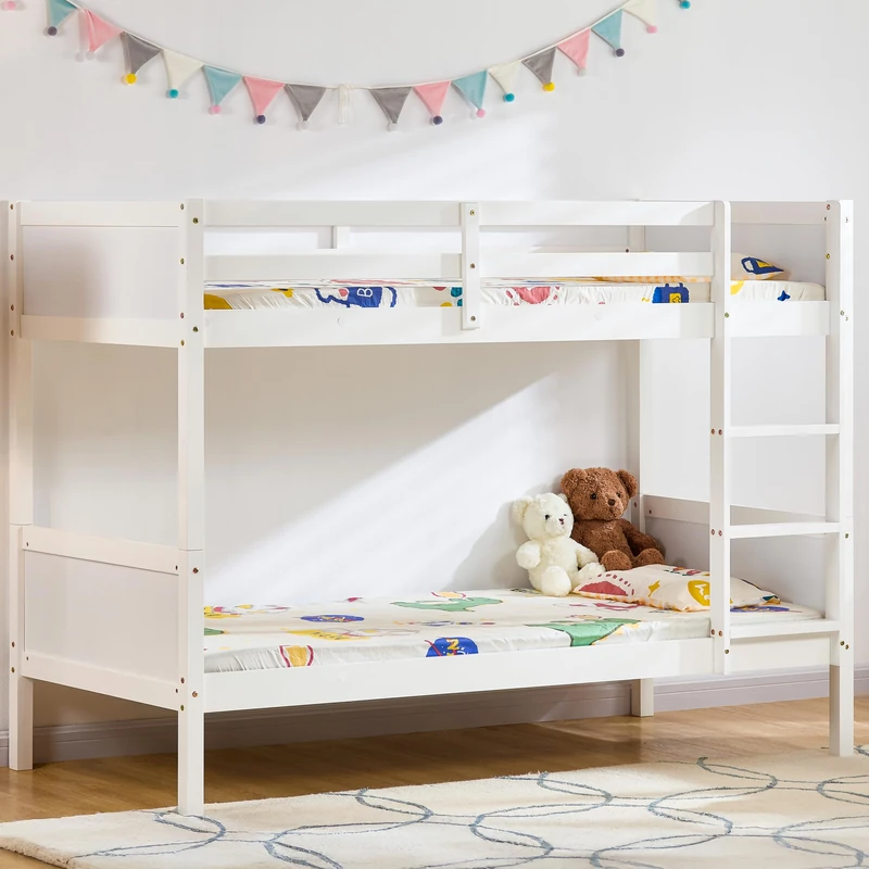 Junior Vida Gemini Detachable Bunk Bed, White & 2x Bunk Bed Foam Mattress, Single