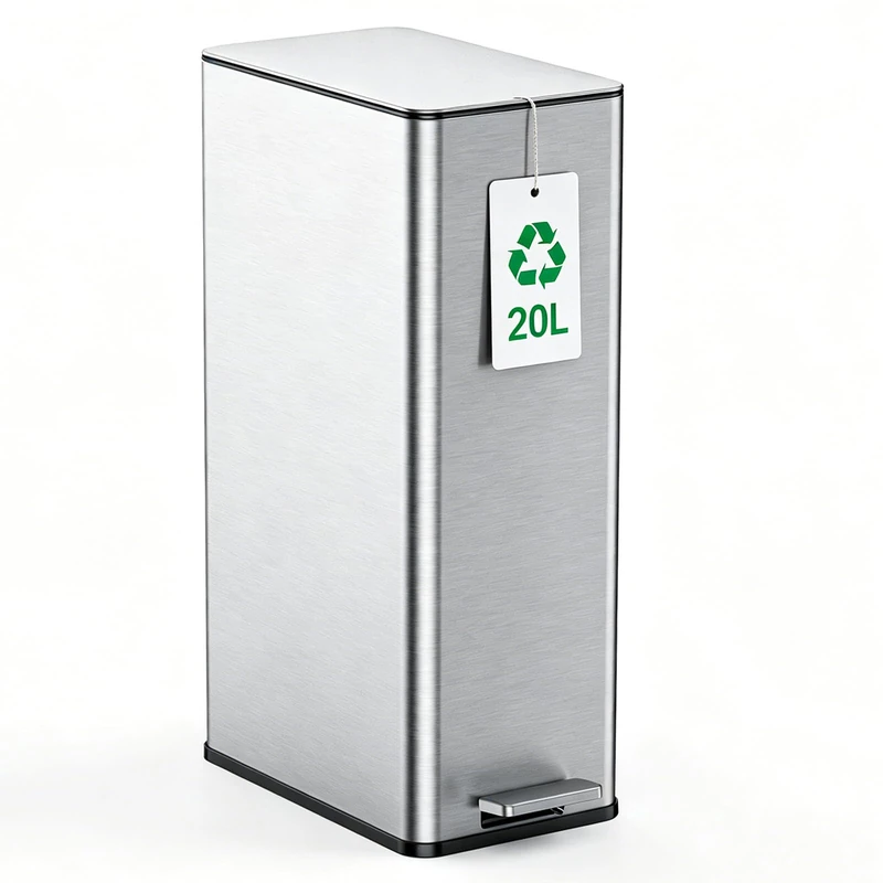 YEAUPE PRO Kitchen Bin, 20L Bathroom Bin, Tall Slim Stainless Steel Pedal Rubbish Bin, with Soft-Close Lids and Plastic Inner Buckets, Odour Seal, 5.2-Gallon Trash Can for Narrow Spaces, Pure Silver