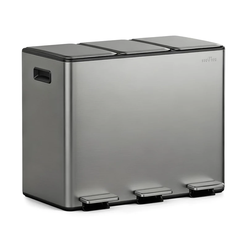 YEAUPE PRO Kitchen Bin, 20+40L Recycling Bin, 3 Compartment Rubbish Bin for Recycling and Waste, Soft-Close Lids, Pedals, Inner Buckets, Stainless Steel Pedal Bin Trash Can with 15 Liners Silver 60.6