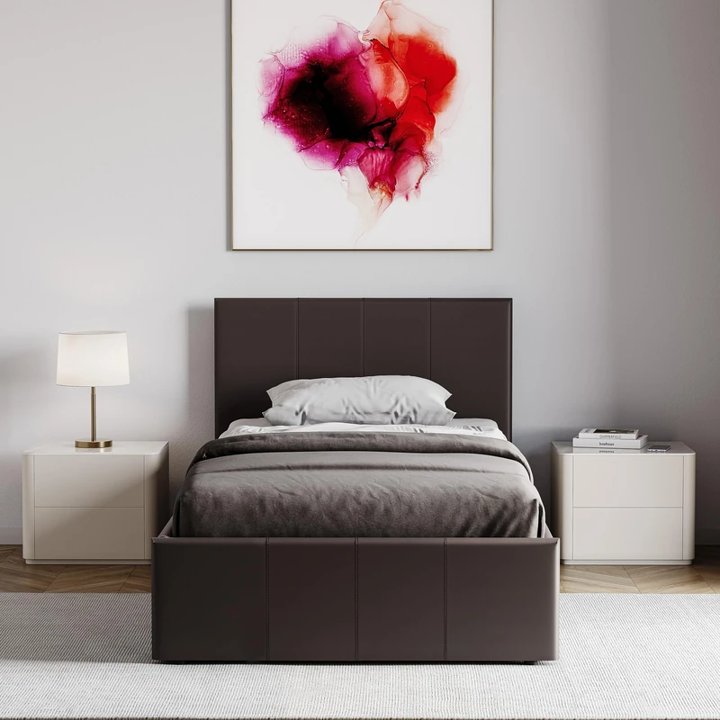 Vida Designs Lisbon Single Ottoman Faux Leather Bed, Brown & Gel Memory Foam Pocket Spring Mattress, Single