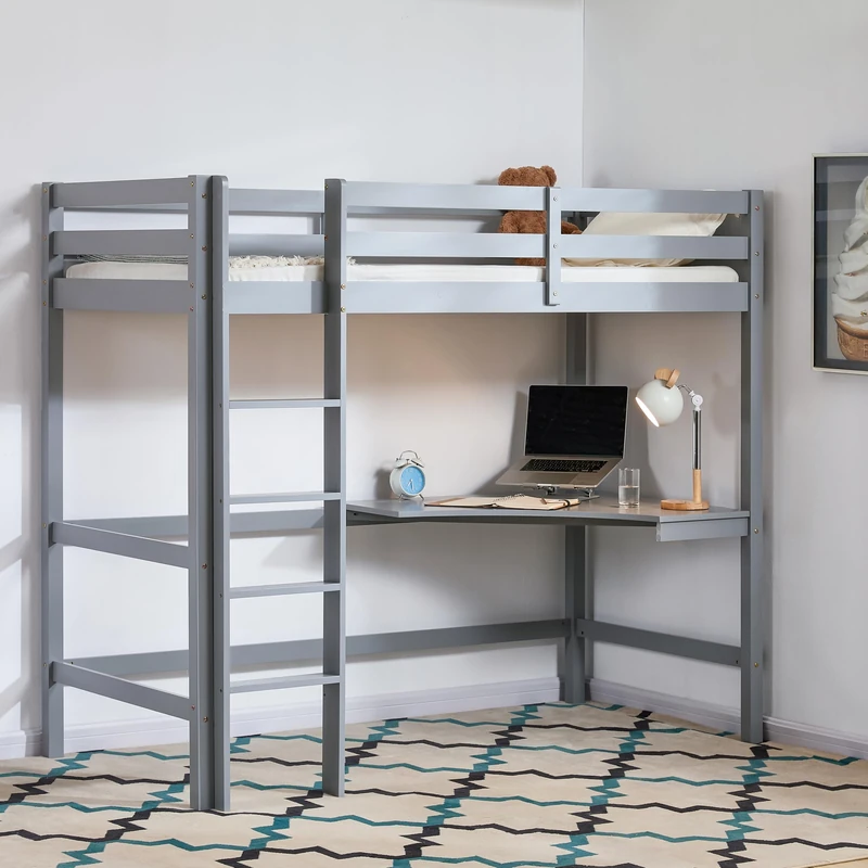 Vida Designs Sydney Bunk Bed With Desk, Grey & Bunk Bed Foam Mattress, Single