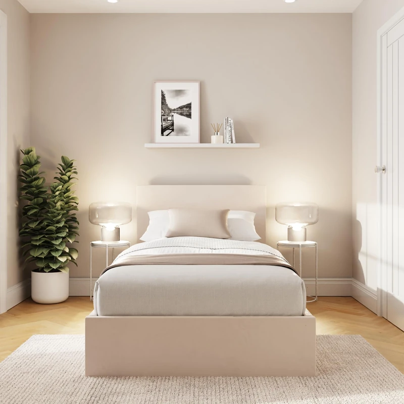 End Lift Ottoman Bed 90cm Velvet Natural Single Storage Bed Frame