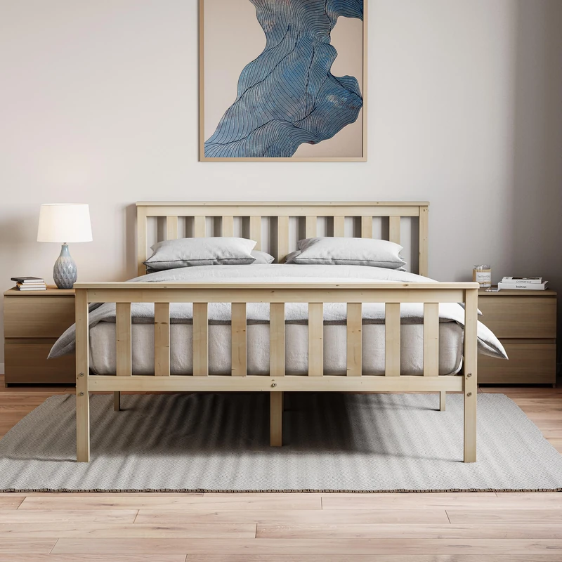 Vida Designs Milan Double Wooden Bed, High Foot, Pine & Gel Memory Foam Pocket Spring Mattress, Double