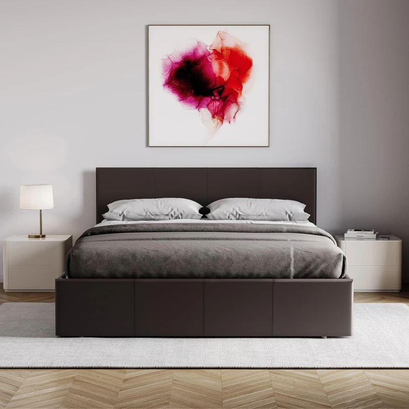 Vida Designs Lisbon King Size Ottoman Faux Leather Bed, Brown & Gel Memory Foam Pocket Spring Mattress, King