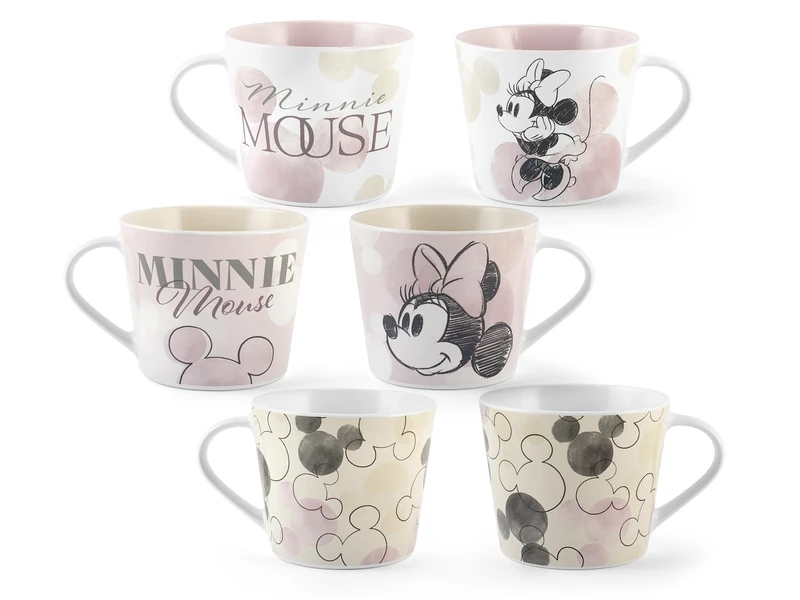 H&H Set of 6 Jumbo Minnie Blogger Mugs in New Bone China - Disney Decoration, Without Saucer, Capacity 420cc - Image 1