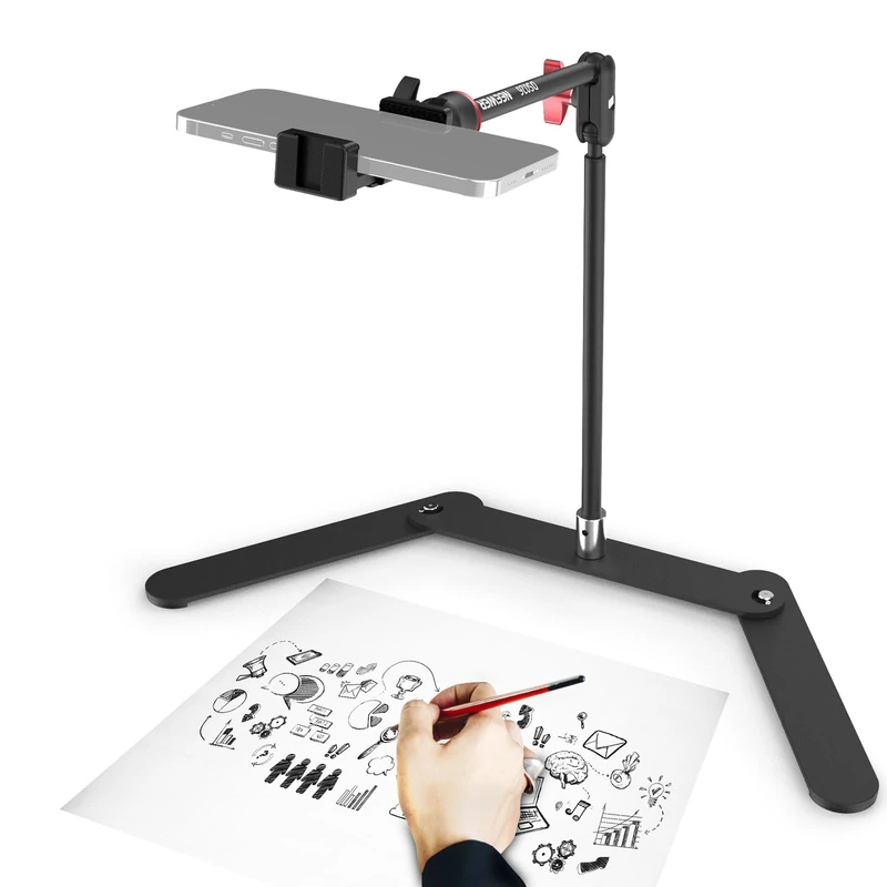 NEEWER Overhead Phone Tripod Stand with Dual Ball Head Articulating Boom Arm, Shock Absorbent Desk Phone Holder Clamp Mount with Foldable Base for Piano Cooking Drawing Sketching Live Streaming, DS026 - Image 1