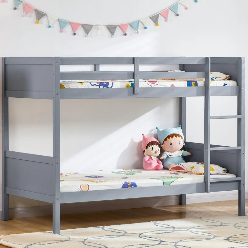 Junior Vida Gemini Detachable Bunk Bed, Grey & 2x Bunk Bed Foam Mattress, Single