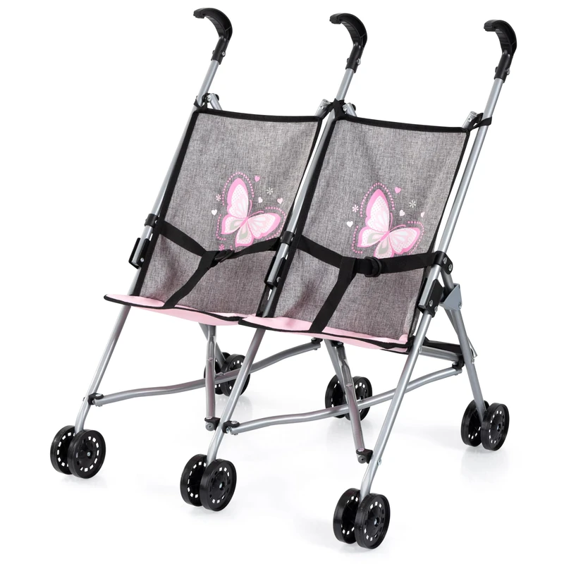 Bayer Design 30733AA Twin doll pushchair, foldable double doll stroller, double wheels, metal, for dolls up to 46 cm
