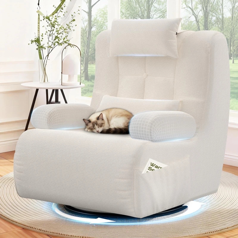 YONISEE 3-In-1 Modern Armchair, 360° Swivel Armchair Upholstered Sofa Couch with 2 Extra Pillows, 2 Side Pockets, Soft Padded Seat, Oversized High Back Chair for Living Room, Home theater or Bedroom