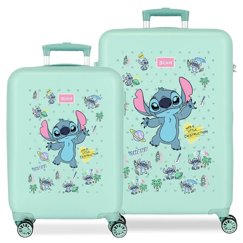 Joumma Disney Stitch Little Destruction Suitcase Set Blue 55/65 cm Rigid 6 kg Combination Lock Side ABS 6 kg 91L Hand Luggage