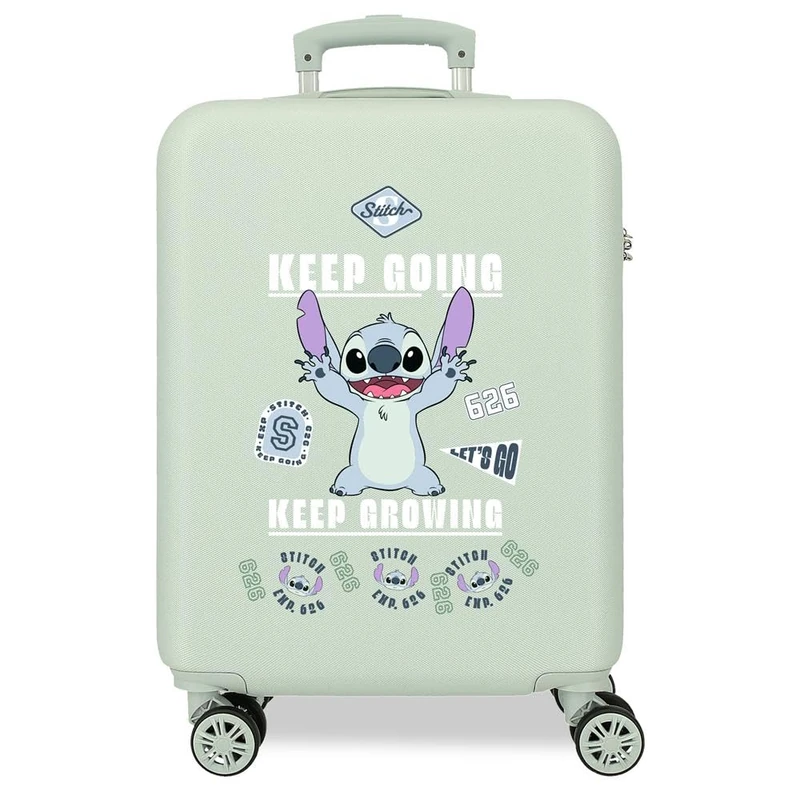 Joumma Disney Stitch Keep Going Cabin Suitcase Green 38 x 55 x 20 cm Rigid 2 kg Combination Lock Side ABS 2 kg 35L Hand Luggage