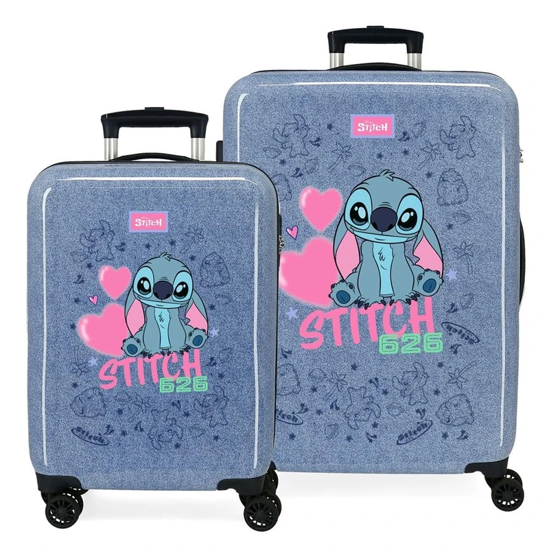 Joumma Disney Stitch Hearts Suitcase Set Blue 55/65 cm Rigid 6 kg Combination Lock Side ABS 6 kg 91L Hand Luggage