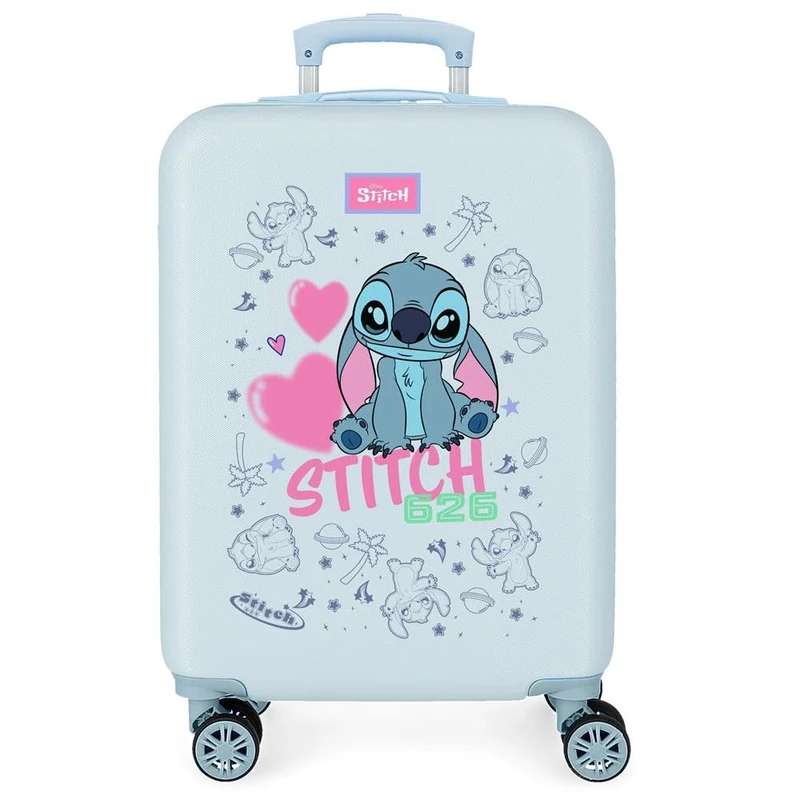 Joumma Disney Stitch Hearts Cabin Suitcase Blue 38 x 55 x 20 cm Hard ABS Combination Lock Side 35L 2 kg Hand Luggage