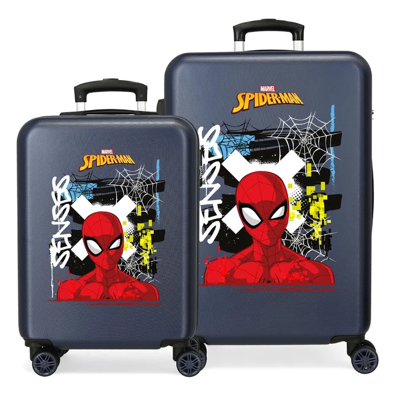 Joumma Marvel Graffity of Spiderman Suitcase Set Blue 55/65 cm Rigid 6 kg Combination Lock Side ABS 6 kg 91L Hand Luggage