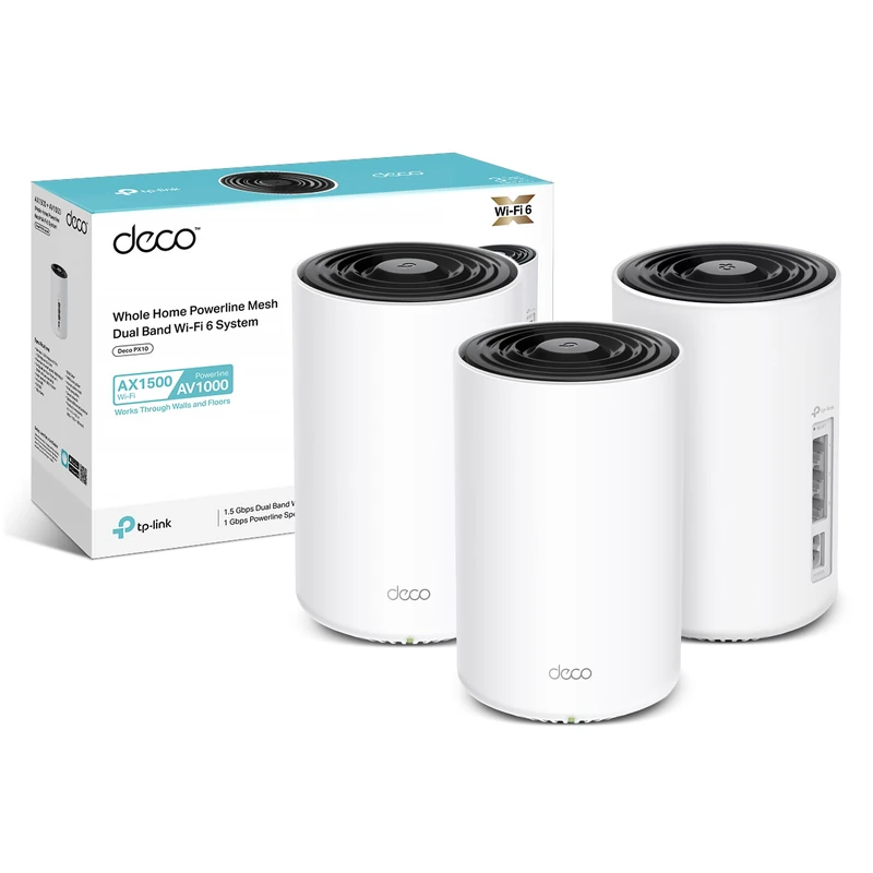 TP-Link Deco PX10(3-pack) AX1500Mbps +AV1000 Powerline Mesh WiFi 6 System, Dual-Band WiFi Extender Booster, 3x Fast Gigabit Ports, AI-Driven Mesh, Cover up to 6,100 ft², Connect up to 120 devices