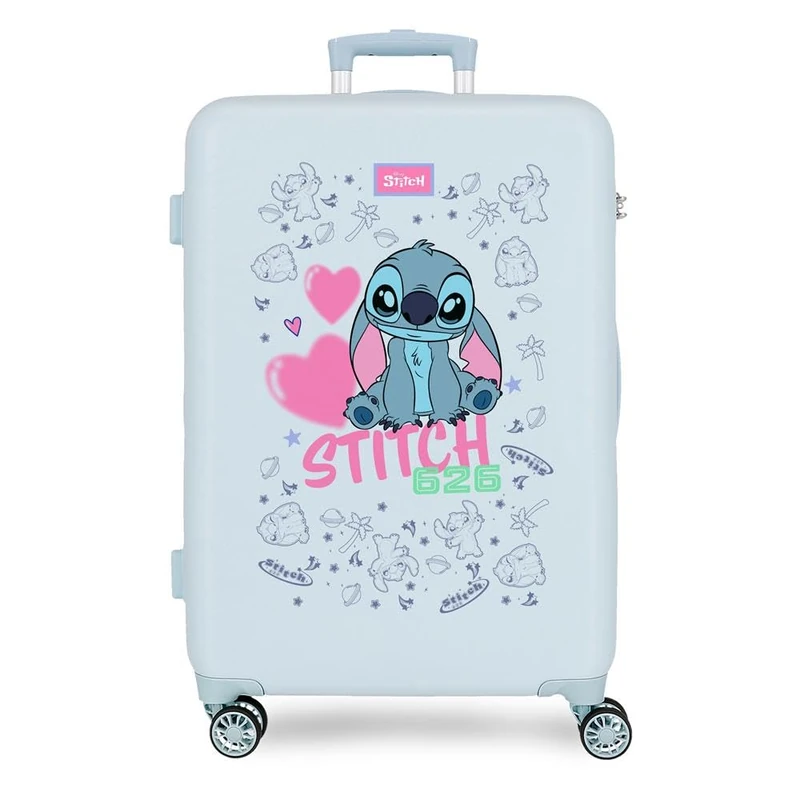 Joumma Disney Stitch Hearts Medium Suitcase Blue 46x65x23 cm Rigid 3 kg Combination Lock Side ABS 3 kg 56L