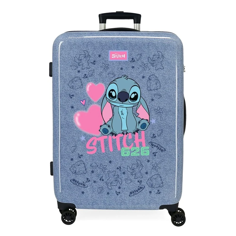 Joumma Disney Stitch Hearts Medium Suitcase Blue 46x65x23 cm Rigid 3 kg Combination Lock Side ABS 3 kg 56L
