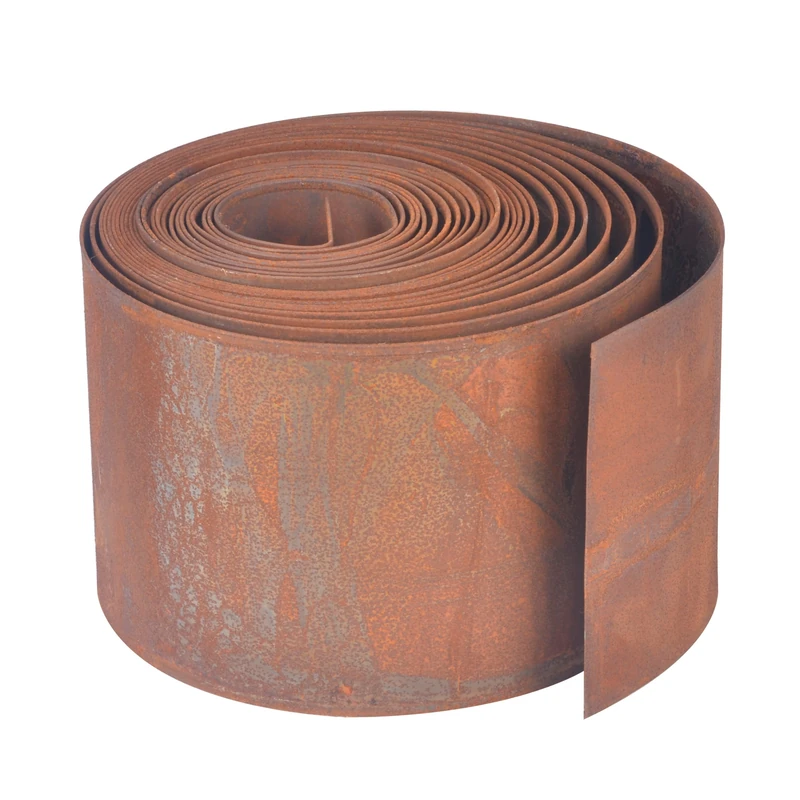 Relaxdays Corten Steel Lawn Edging, 10 m x 14 cm, Flexible Bed Border for Lawns & Borders, Brown