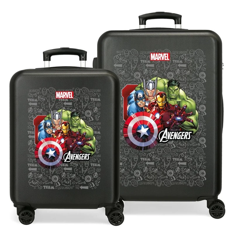 Joumma Marvel Team Avengers Suitcase Set Black 55/65 cm Hard ABS Combination Lock Side 91L 6 kg Hand Luggage