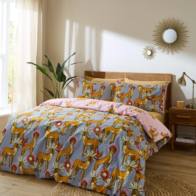 Their Nibs Untamed Cheetah Cotton Reversible King Duvet Cover Set with Pillowcases Grey