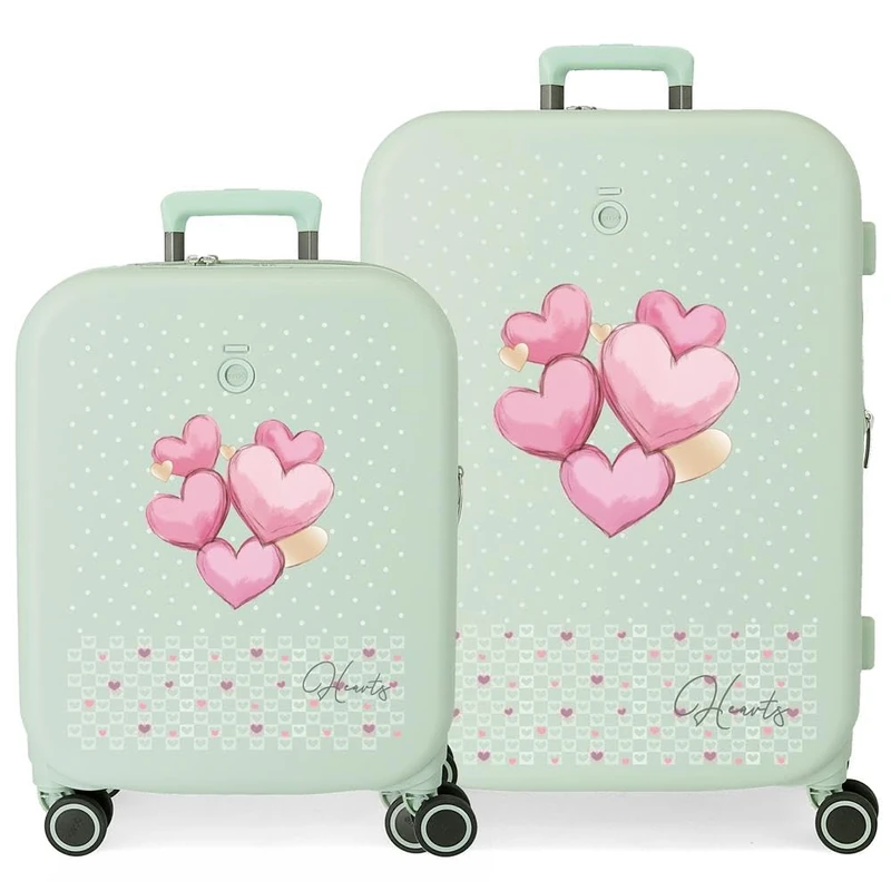 Enso Hearts Suitcase Set Green 55/70 cm Rigid 7.5 kg TSA Lock ABS 7.5 kg 116L Hand Luggage - Image 1