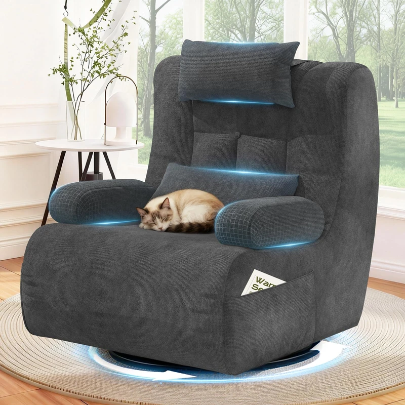 YONISEE 3-In-1 Modern Armchair, 360° Swivel Armchair Upholstered Sofa Couch with 2 Extra Pillows, 2 Side Pockets, Soft Padded Seat, Oversized High Back Chair for Living Room, Home theater or Bedroom