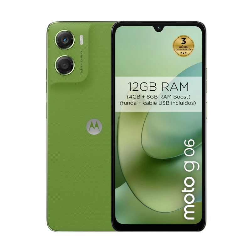 Moto G06 12GB (4GB+8GB RAM Boost)/256GB Color PANTONE TENDRIL, Large 6.88" Screen with Dolby Atmos Sound, 50MP AI Camera System, IP64 Water Protection, 5100mAh Battery
