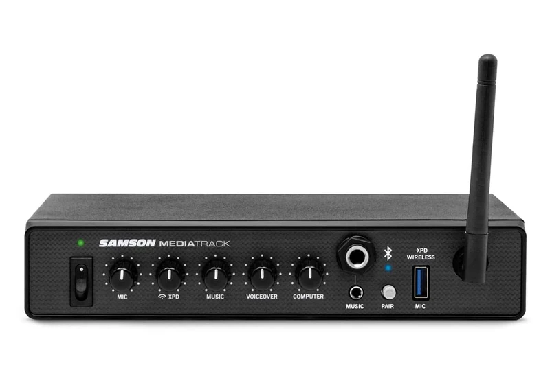 Samson MediaTrack 4 Channel Mixer and USB Audio Interface with Bluetooth, Voiceover-Ducking, XLR/Line Inputs and Stereo/Mono Output for Studio, Streaming and Installations