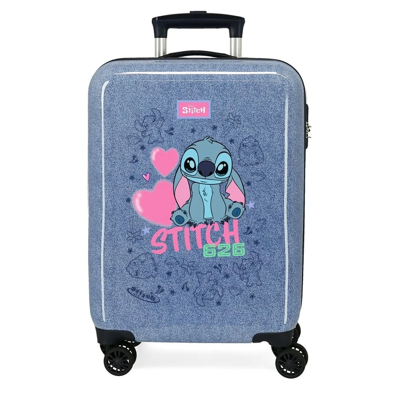 Joumma Disney Stitch Hearts Cabin Suitcase Blue 38 x 55 x 20 cm Rigid 2 kg Combination Lock Side ABS 2 kg 35L Hand Luggage