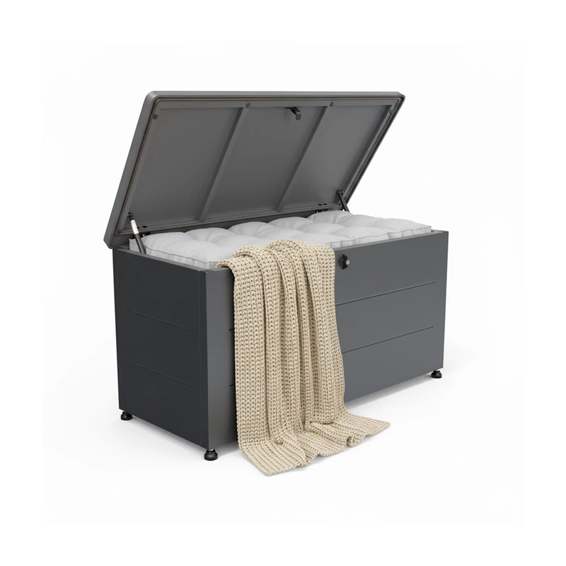 Relaxdays Garden Storage Box with Seat Cushions, Weatherproof & UV-Resistant, 59x115x50 cm, Black