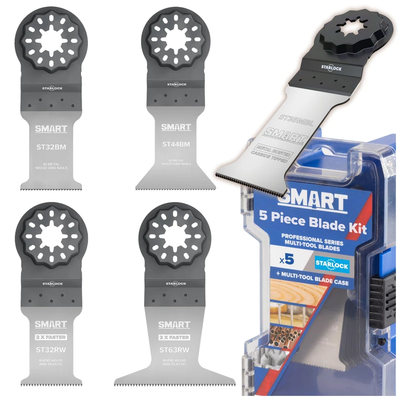 SMART Starlock 5-Piece Multi-Tool Blade Kit with Storage Case – Rapid Wood, Bi-Metal & Carbide Metal Buster - Image 1