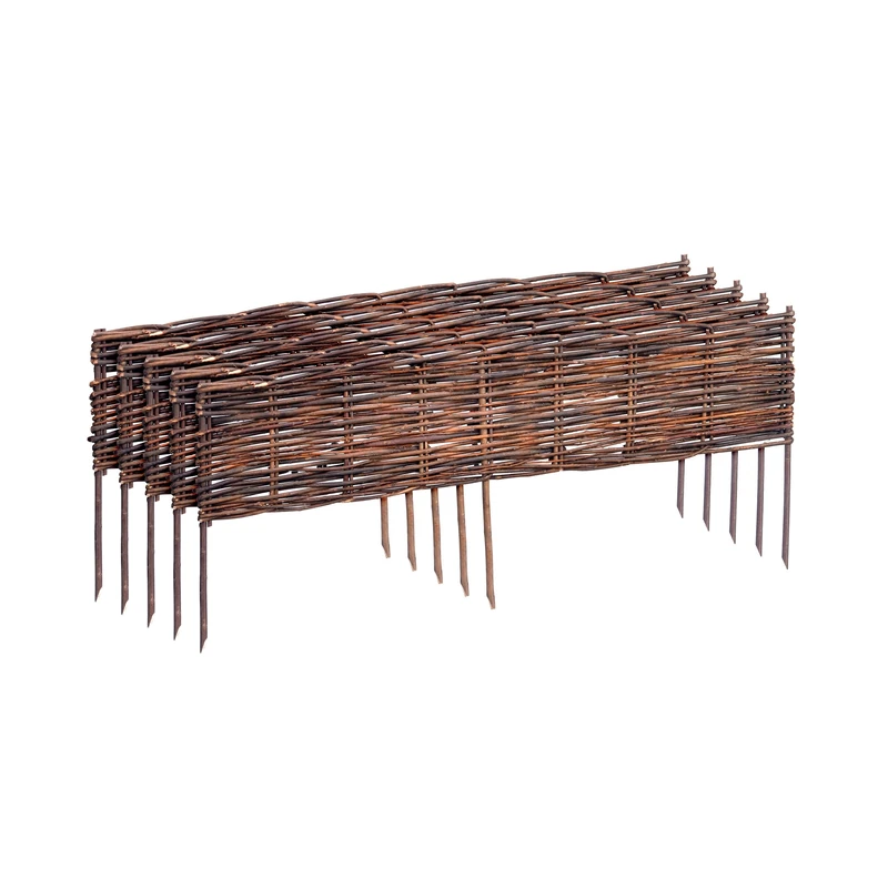Relaxdays Willow Garden Border Set of 5, 20x100 cm, Push-In, for Flowerbeds & Lawns, Brown - Image 1