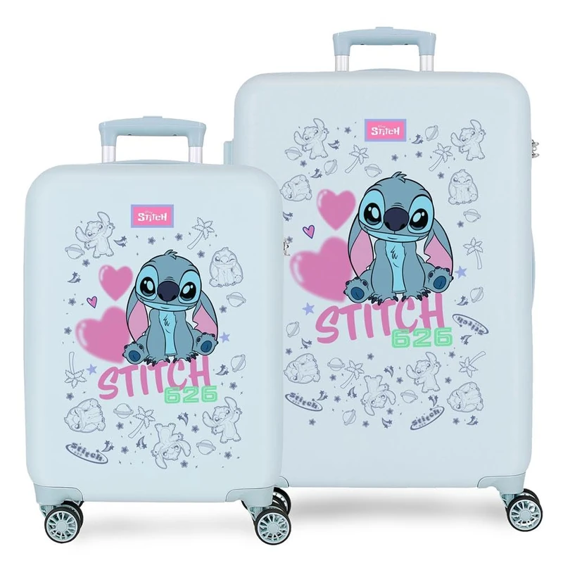 Disney Joumma Stitch Hearts Luggage Set Blue 55/65 cm Rigid 6 kg Side Combination Lock ABS 6 kg 91L Hand Luggage