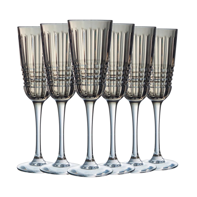 Cristal d'Arques Brume Collection - Set of 6 Champagne Flutes 17 cl Rendez-Vous Brume Brown - Shine, Transparency and High Resistance - Reinforced Packaging