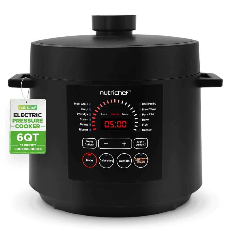 NutriChef Pressure Cooker Electric Multi Cooker 6L – 12 in 1 Multicooker Digital One Pot Cooker with Presets, Non Stick Inner Pot, Adjustable Time & Temperature, White