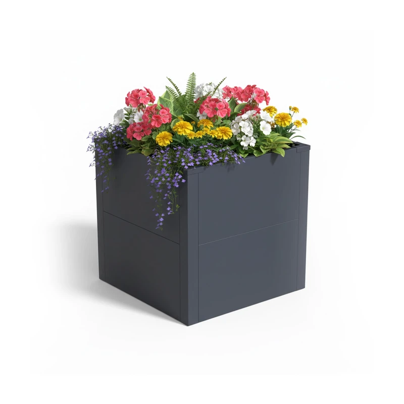 Relaxdays Raised Bed, Powder-Coated Steel for Flowers, Plants & Vegetables, 50x50x50 cm, Grey